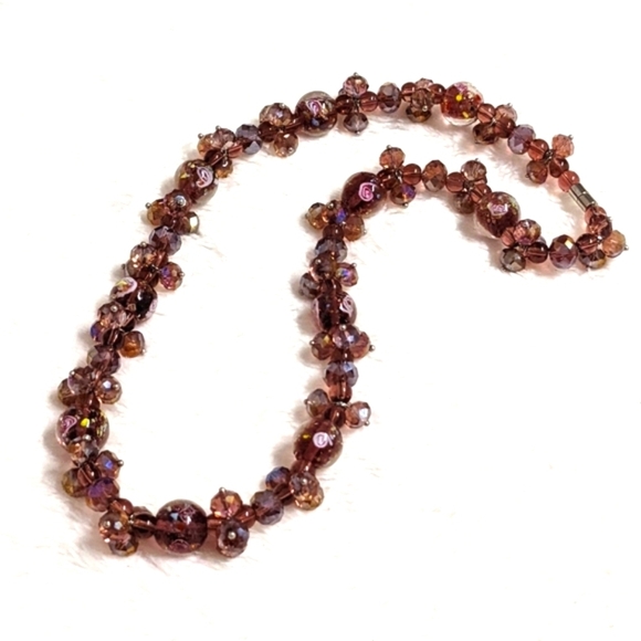 Beautiful Vintage Rosey/Mauve Crystal Beaded Necklace 20" Long - Picture 13 of 13